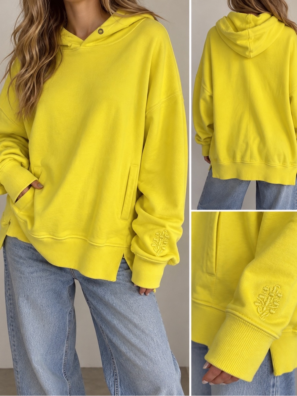 Free People Yellow Oversized Slouchy Hoodie Sweatshirt Size Large